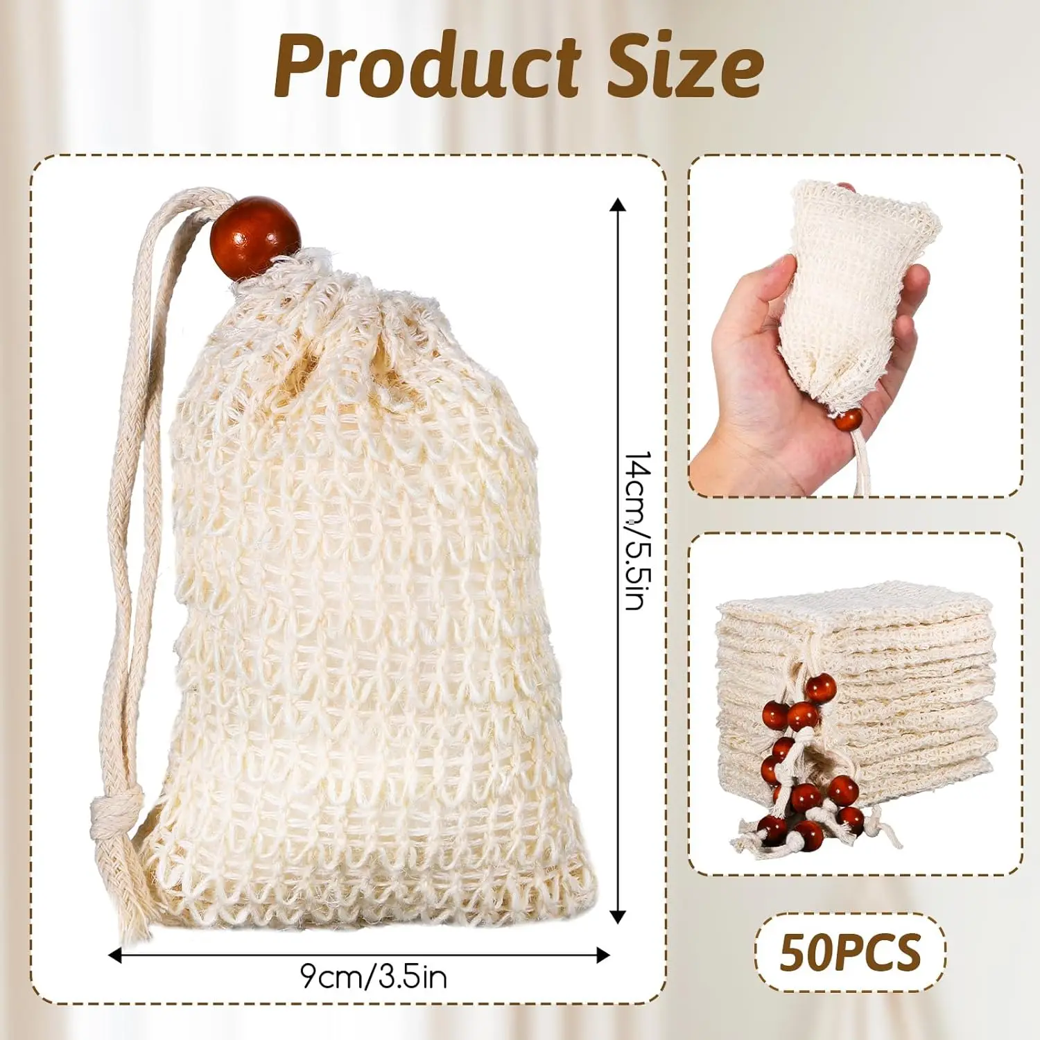 Bolsa salvavidas de jabón de sisal natural para bolsa de jabón orgánico para exfoliar la espuma y secar el aire durante los duchas