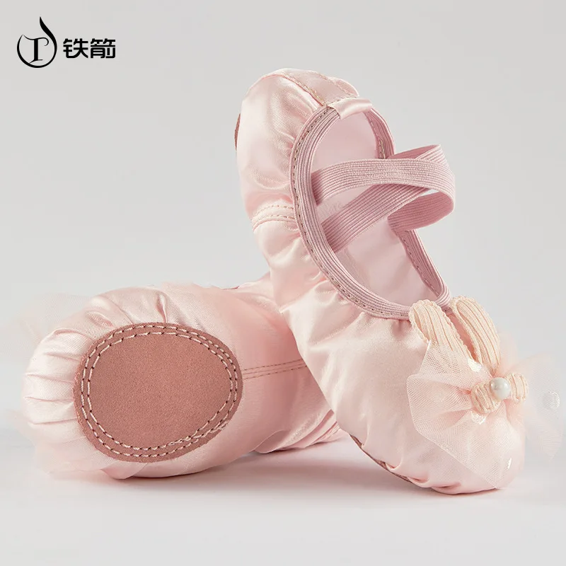 Scarpe da ballo per bambini Suola morbida Pratica Artiglio di gatto Fiore di raso Pizzo Balletto Corpo Yoga Ragazza Ginnastica indoor Scarpe da principessa