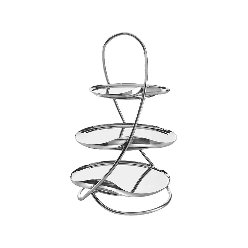 Stainless steel three-layer cake display rack light luxury afternoon tea dessert rack model room fruit snack plate ornament