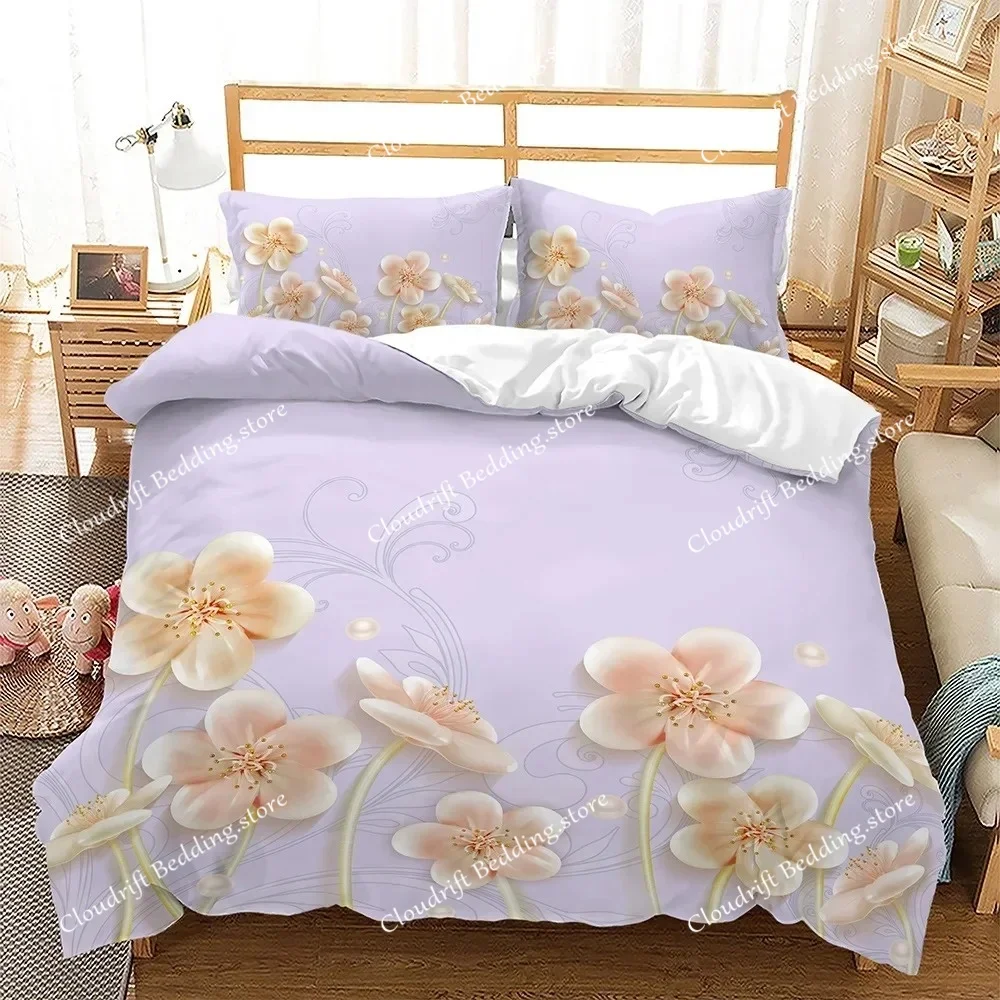 Spring Flowers King Queen Duvet Cover Pink Sakura Bedding Set Girls Cherry Blossoms Quilt Cover Floral Polyester Comforter Cover