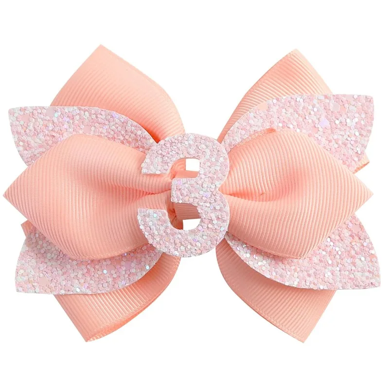 

6PCS/ Glitter Bow Hair Clip /nylon headband for Baby Girls Birthday (1-6 Year) Dreamy Pink Party Headwear Kids Hair Accessori