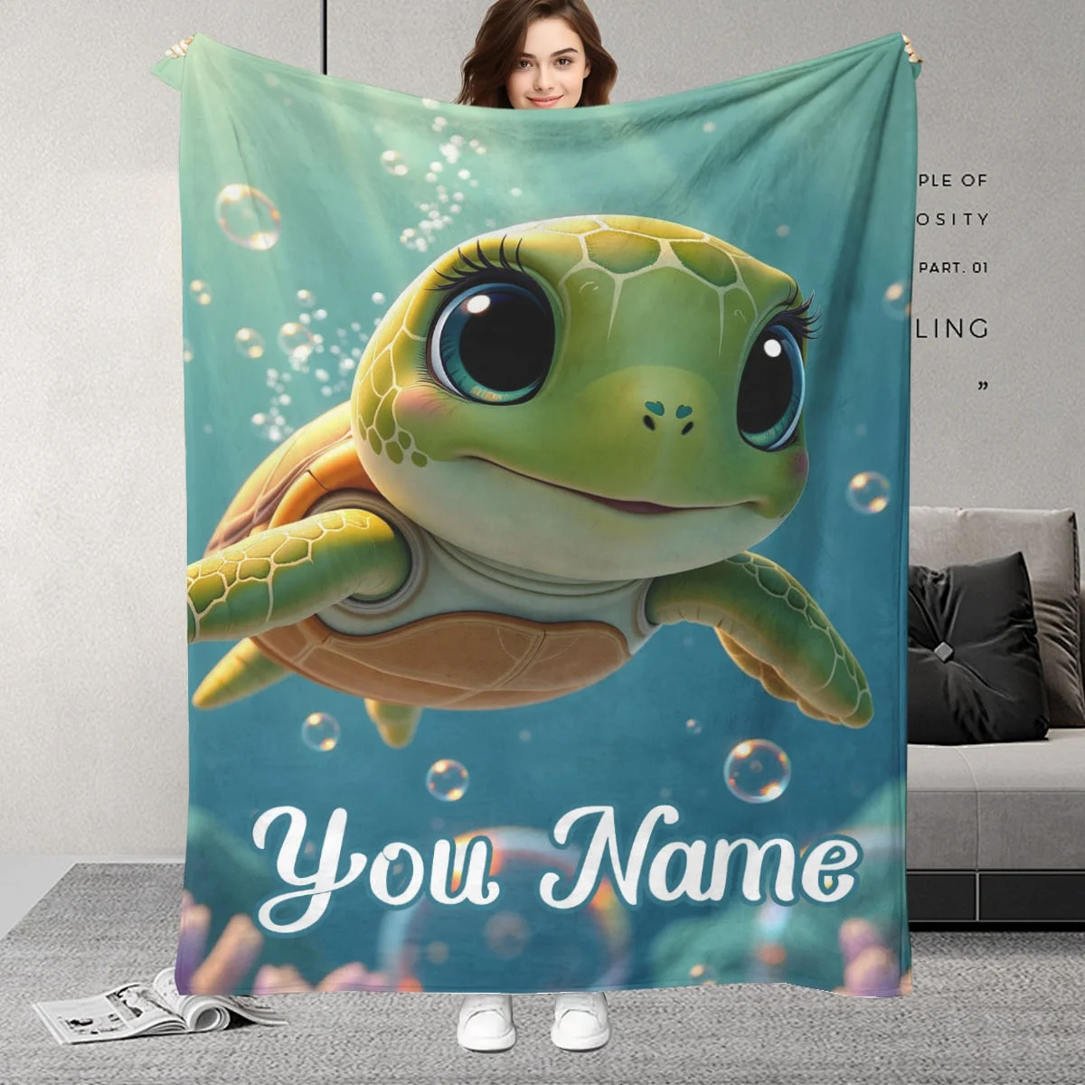 

1pc Personalized Digital name blanket, cartoon turtle, birthday, gifts for daughters and female friends, soft, bedding
