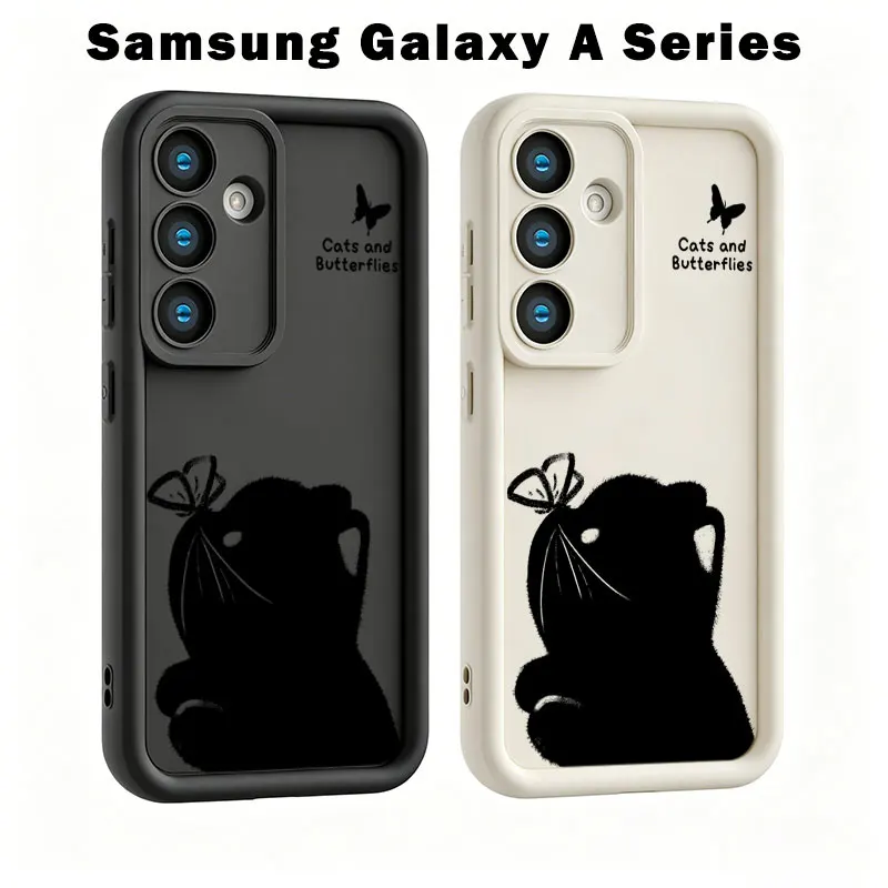 Black Cat and Butterfly Case For Samsung A73 A71 A57 A56 A55 A54 A53 A52 A36 A35 A34 A33 A32 A26 A25 A24 A17 A16 A15 A14 A07
