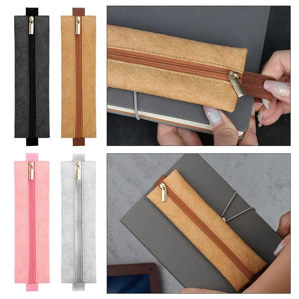 Simple Elastic Buckle Pen Bag Tyvek Large Capacity Pencil Case Portable Pen Holder Office Meeting