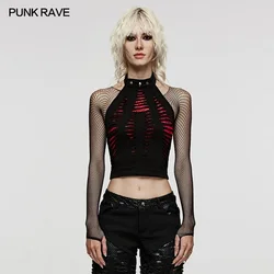 PUNK RAVE women's Daily Hollowed Out Spider Print Vest Casual Sexy Black-red Short Top primavera/estate canotta donna