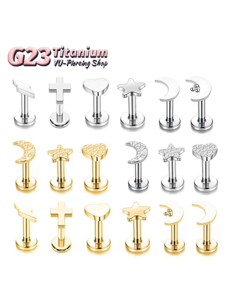G23 titane lèvre Piercing 16G Labret nez lune coeur forme Zircon oreille Cartilage Helix Piercing gothique corps bijoux en gros