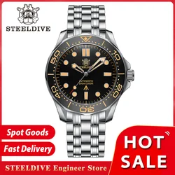 STEELDIVE-Relógio de mergulho mecânico masculino com moldura cerâmica, relógio de pulso luxuoso impermeável, luminoso suíço, movimento NH35, SD1957, 30Bar