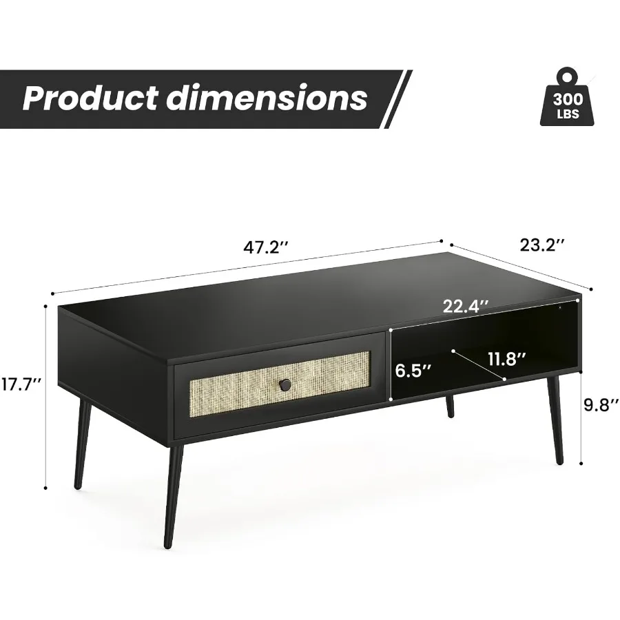 Современный журнальный столик MidCentury, 47-дюймовый прямоугольный консольный столик с выдвижным ящиком, деревянный журнальный столик для гостиной, офиса, Bla