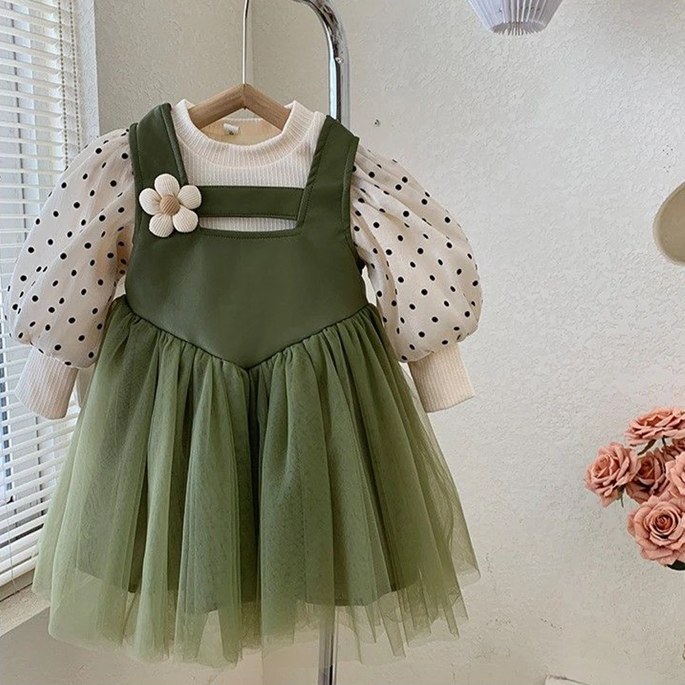 Girls Casual Dresses Baby Girl Polka Dot Long Sleeve Infant Princess Dress for 0-2 Years Korean Flower Girls Autumn Clothing