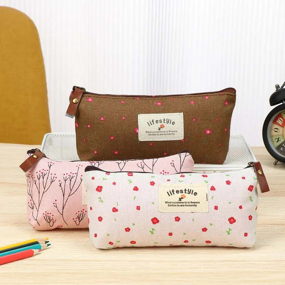 

Fashion School Supplies Pencil Box Canvas Stationery Bag Pastoral Floral Pencil Case Lovely