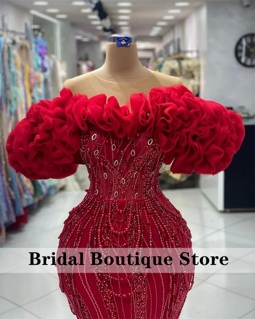 Glitter Red Evening Dresses 2024 Glitter Beading Sequins Rhinestones Crystals Ruffles Wedding Party Gowns Senior Prom Customized