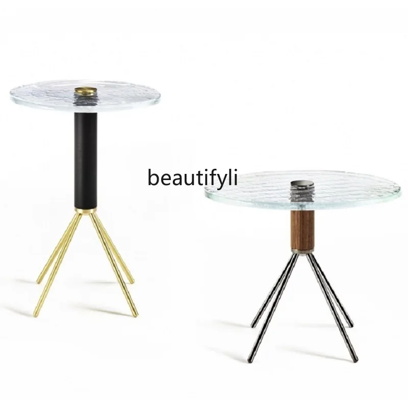 

Simple Three-Leg Water Glass Pattern Glass Coffee Table Living Room round Side Table Corner Table furniture