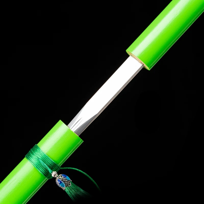 Chinese Tang Jian High Manganese Steel Blade Sharp Real Bamboo Sheath Full Size Stick Sword Samurai Katana Home Decor