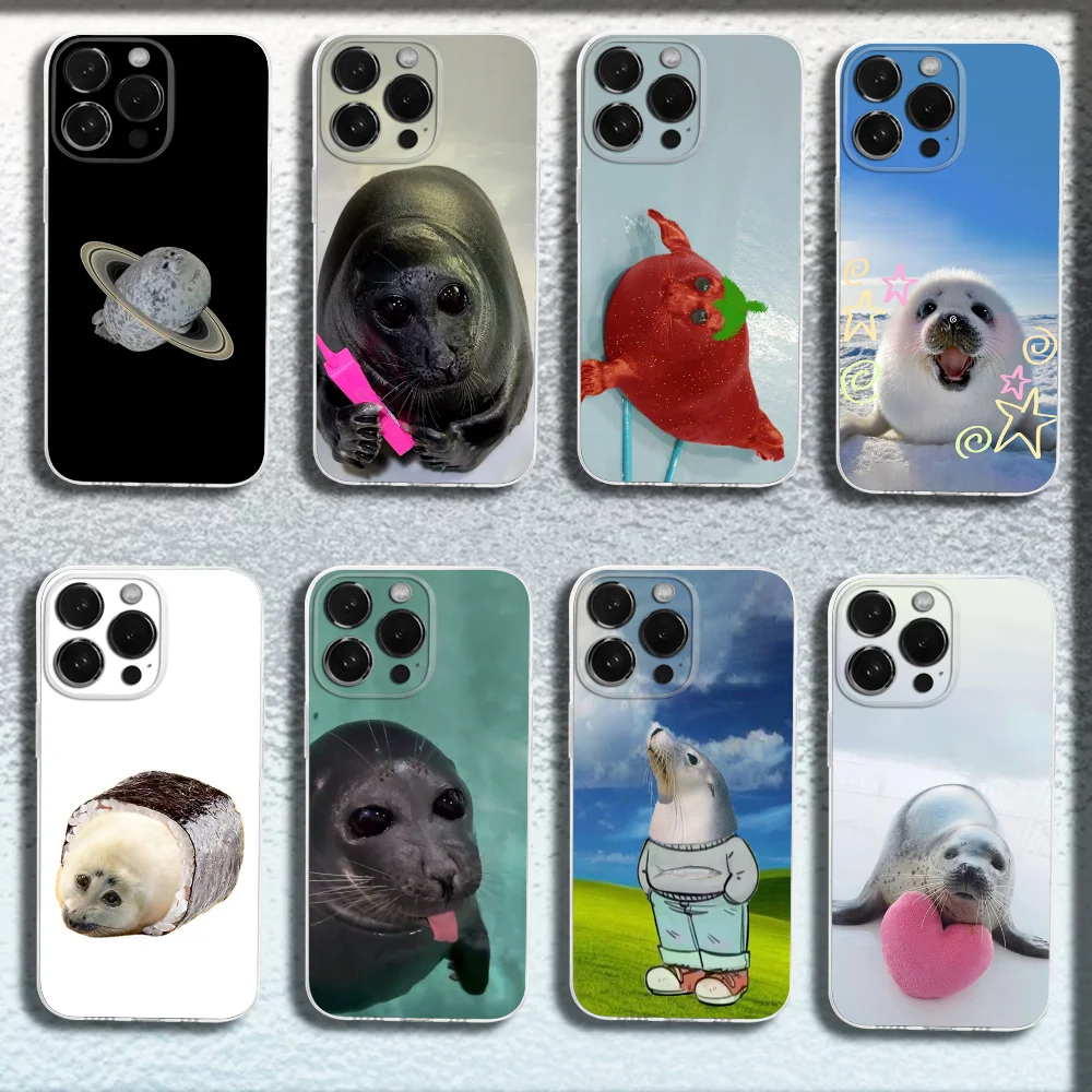 Seal Funny Cute Phone Case For iPhone 16,15,14,13,12,11 Plus,Pro,Max,XR,XS,X,Plus,SE,Mini Transparent Soft Cover