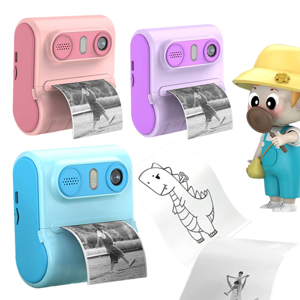 46MP Instant Camera Kids Video Camera 2.4 Inch IPS Screen Mini Thermal Printer with 3 Rolls Photo Paper for Girls Boys Toddlers