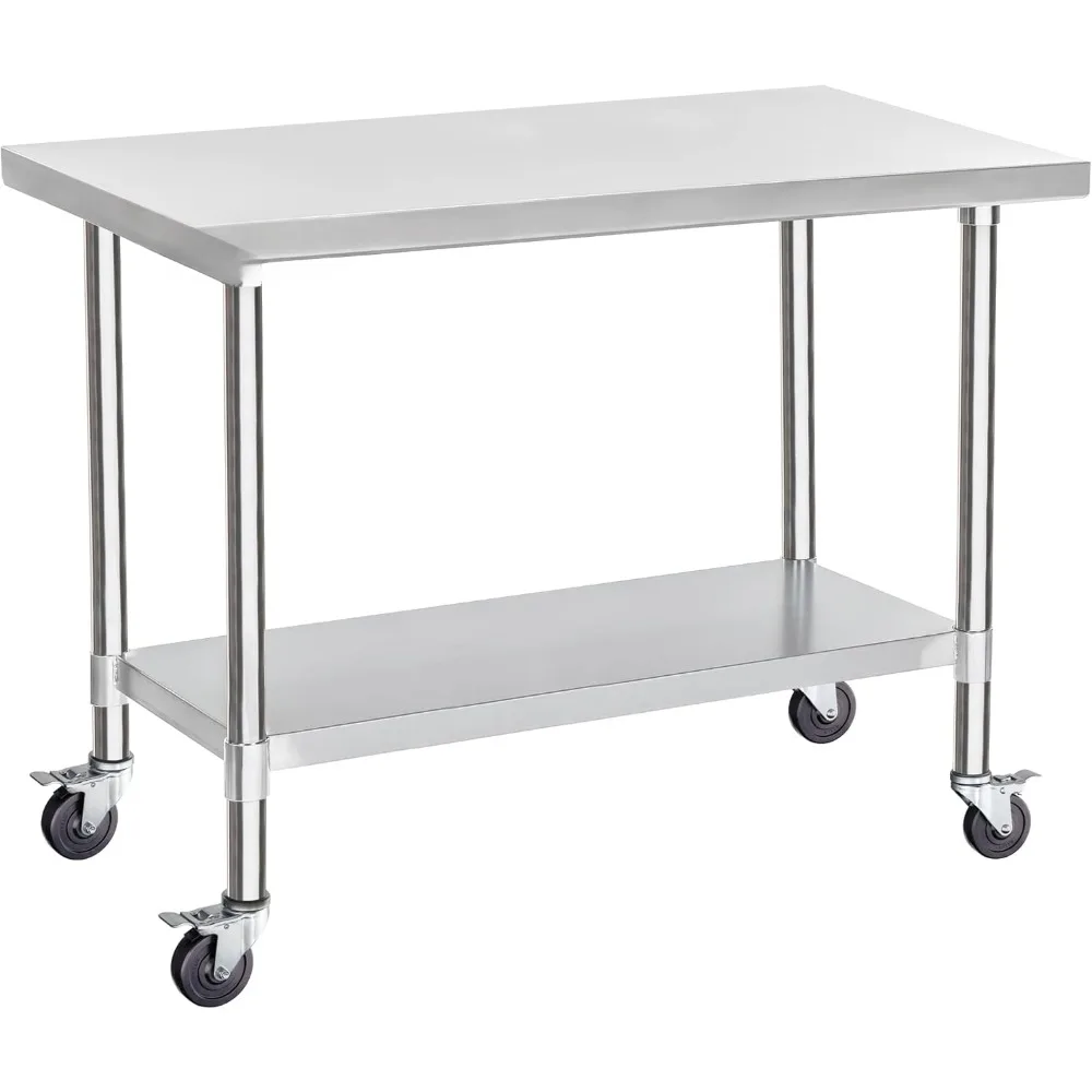 Stainless Steel Food Prep Work Table with 4 Caster Wheels Commercial Grade 34