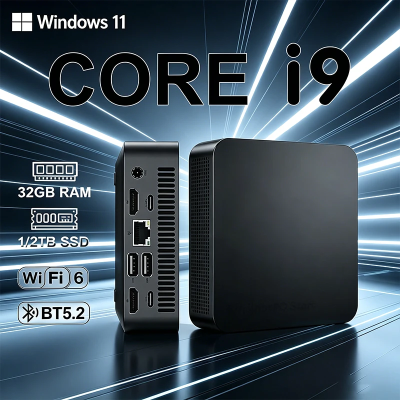 Mini PC Core I9 10980HK Windows 11 pro 32GB RAM 1TB/2TB SSD WIFI 6 BT5.2 4K HD Small Pocket Gaming & Office Study Machine