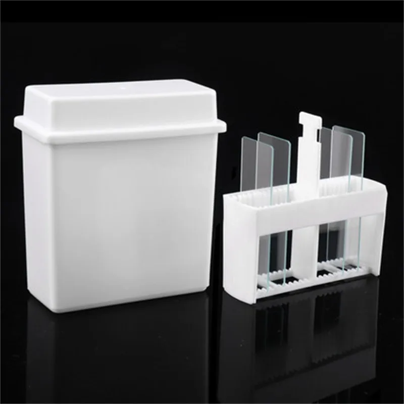 Plastic Covered 24 Slots Staining Jar Rack White for Microscope Slides; Slides Staining Rack Dish Set