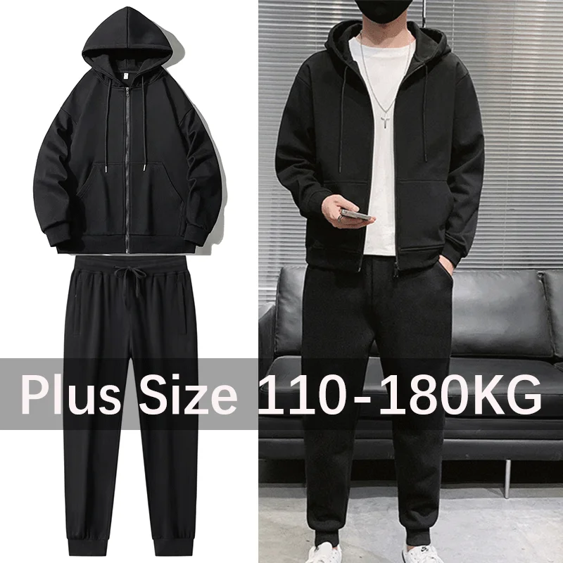 

1/2pcs Men's Outdoor Sports Cardigan Set Plus Size Coat Pants Spring Autumn Hooded Zipper Sweatshirt Sweatpants Male Casual Wear