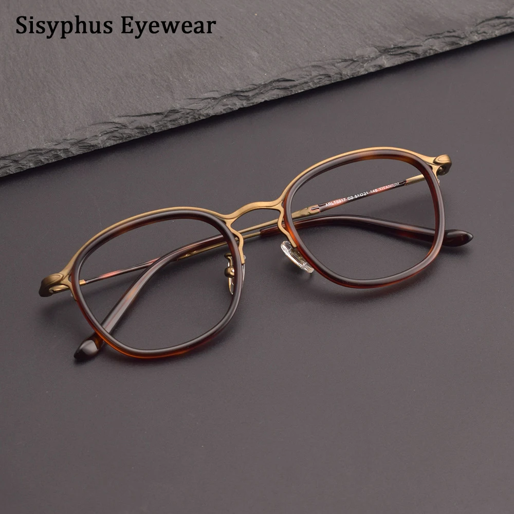 

Handmade personalised frames pure titanium spectacle frames ARL T5917FANG retro anti-blue light myopia glasses round frame