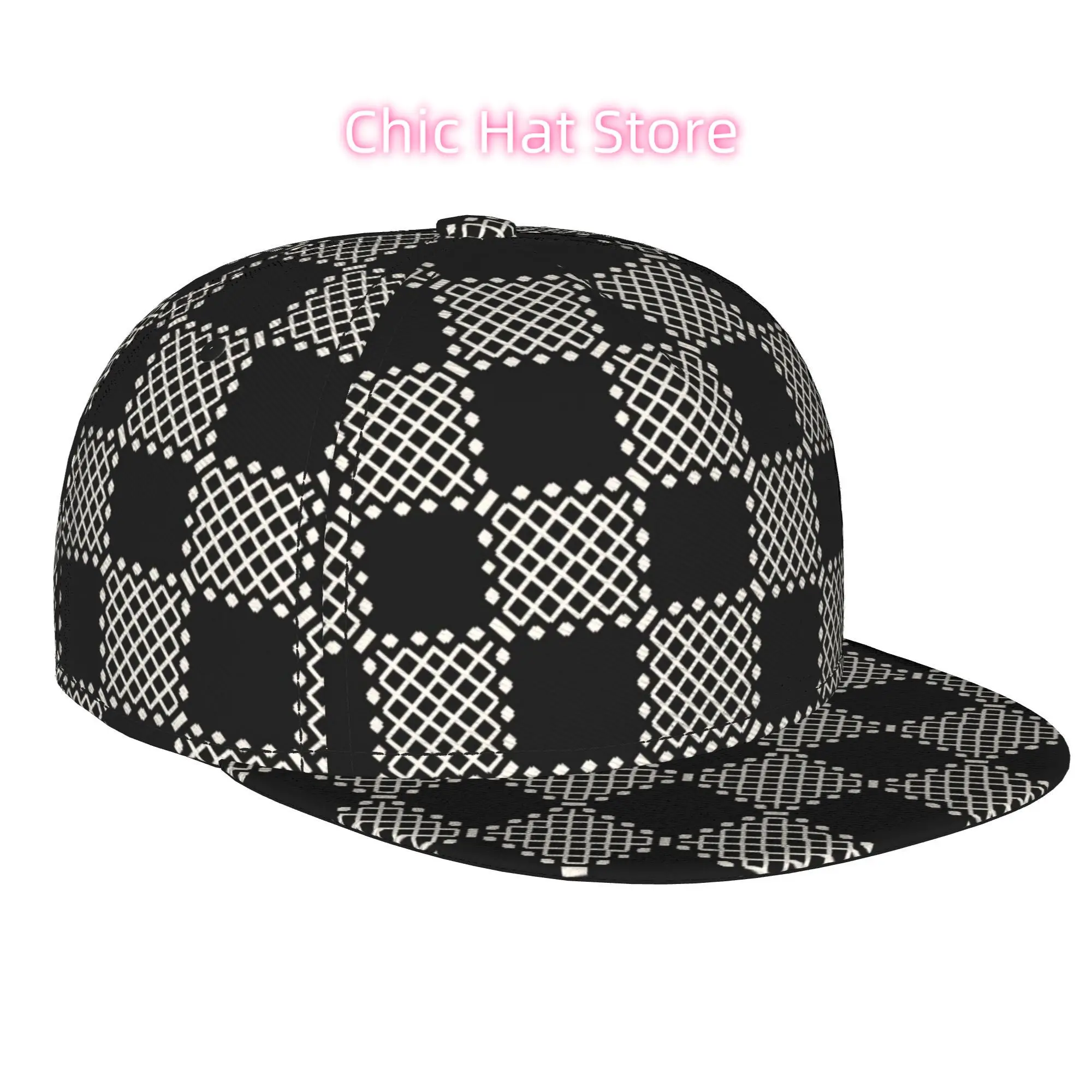 1pc Lattice Tile Checkerboard Fully Printed Hip-Hop Caps, Stylish Flat-Brimmed Baseball Caps, Trucker Cap Golf Cap  Sports