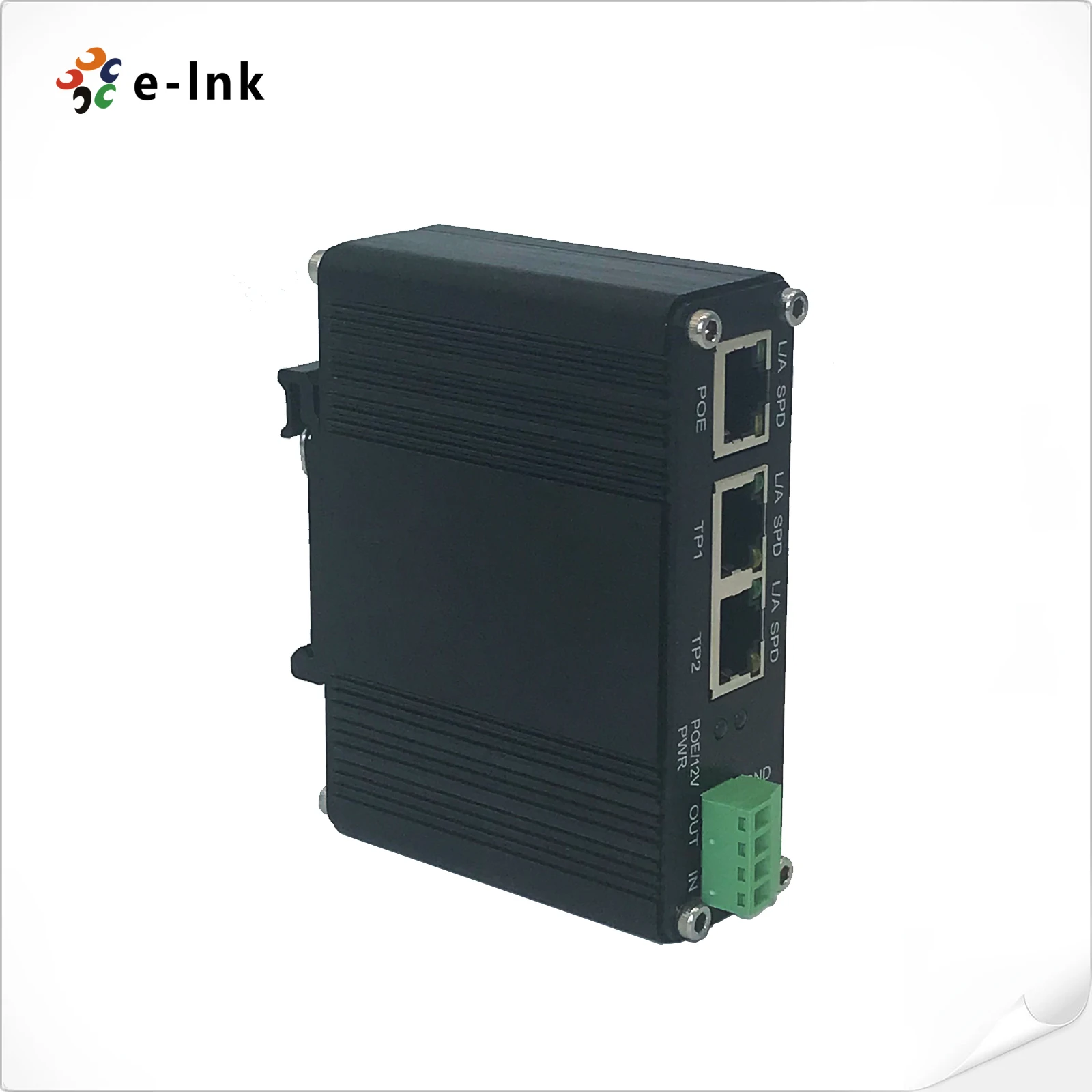 Industrial IEEE802.3af/at PoE Splitter with 2-port switch function, output voltage 12VDC