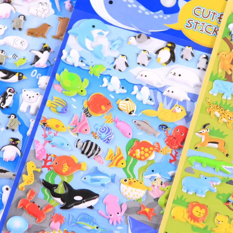 Kawaii Animal Party Sea World 3D Puffy Sticker Cute Stickers Sheet Scrapbooking Diy Decor Stationery Album Sticker Gift Kids