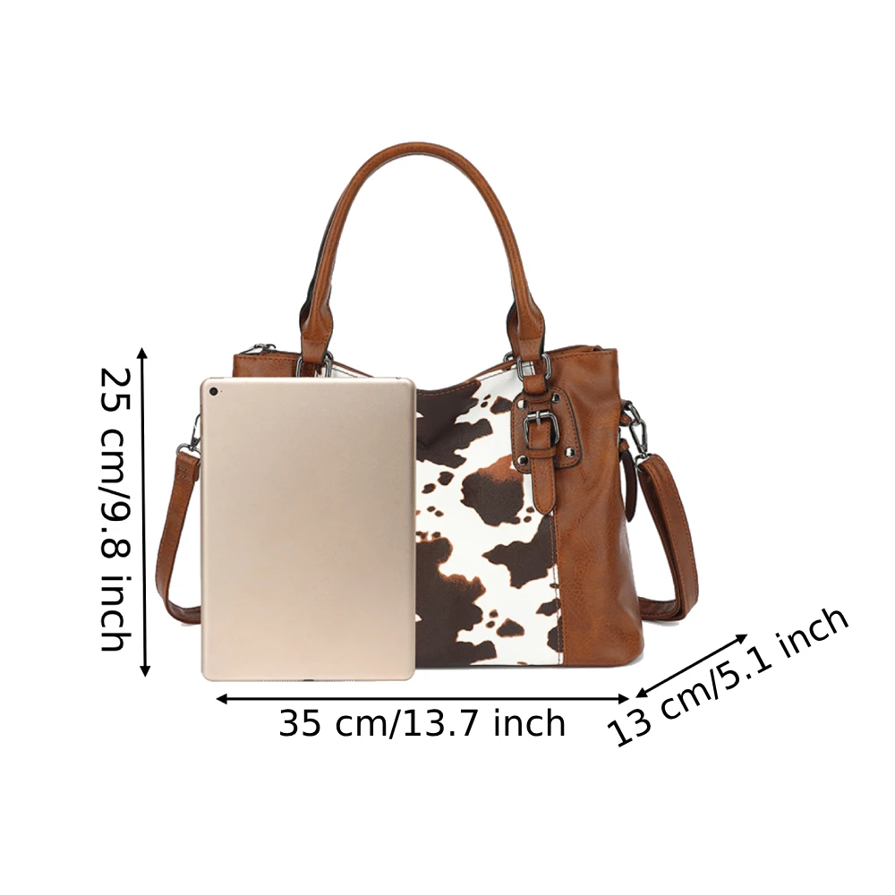 Women\'s Tote handbag combination set with classic cow pattern pattern, multi capacity, multiple pockets, single shoulder Bag