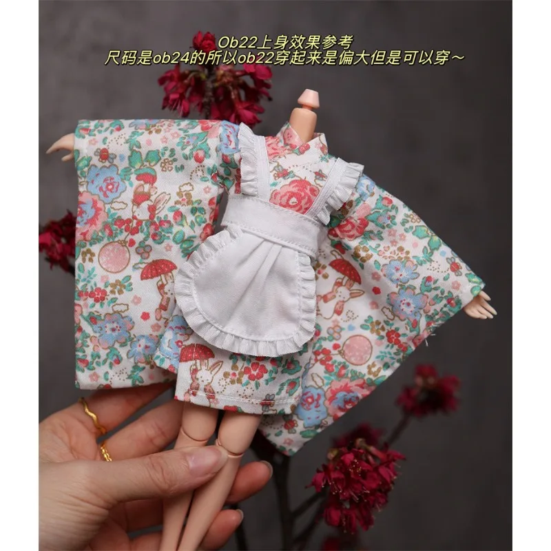 1/6 Maßstab Actionfiguren im Dienstmädchen-Stil Japanischer Kimono Yukata Rock Kleidungsmodell für Blythe Puppe Ob24 Körperdekoration