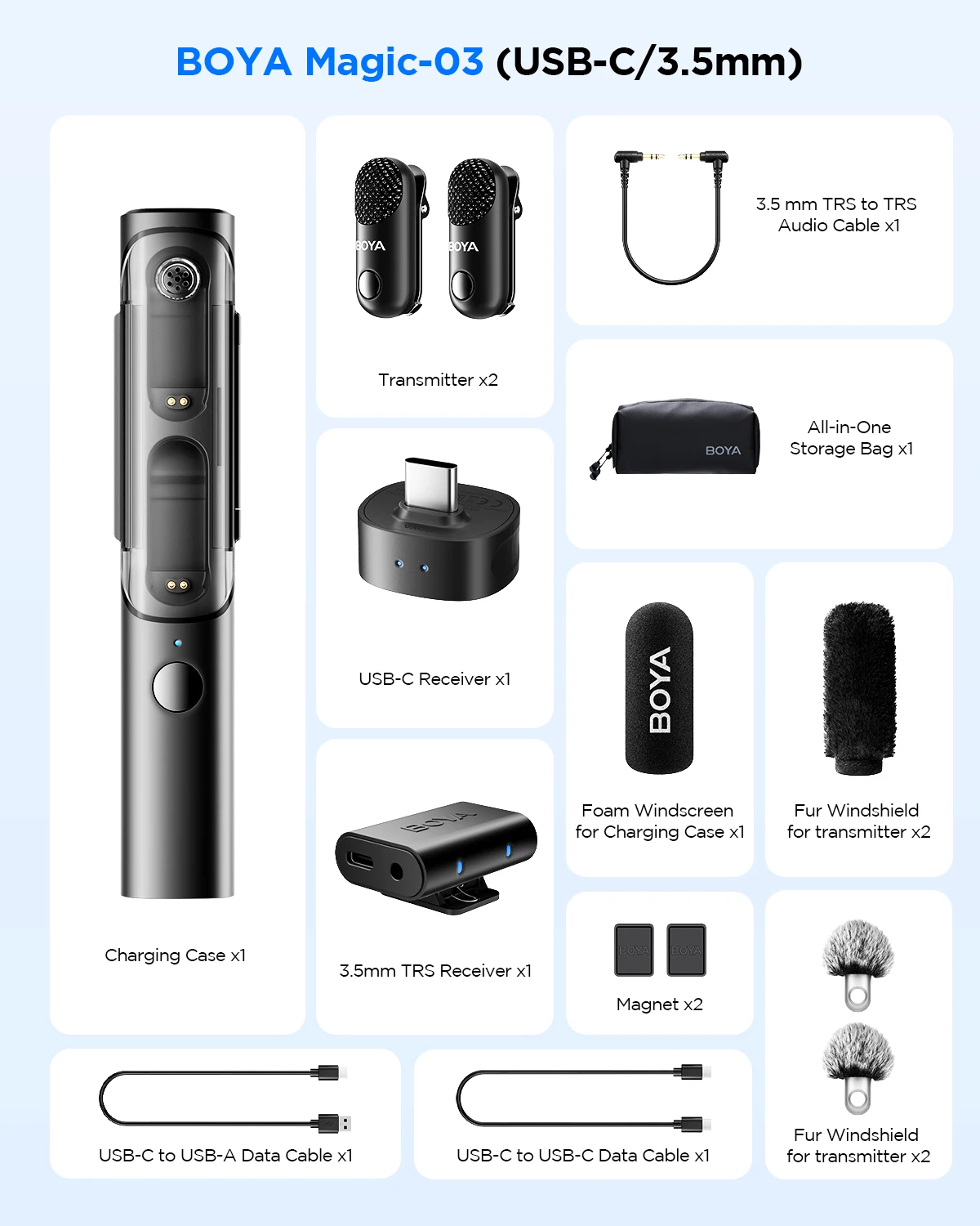 BOYA Magic Wireless Lavalier Microphone 4 Forms in 1 Mic for iPhone Android USB-C Phone Camera for Interview Live Streaming