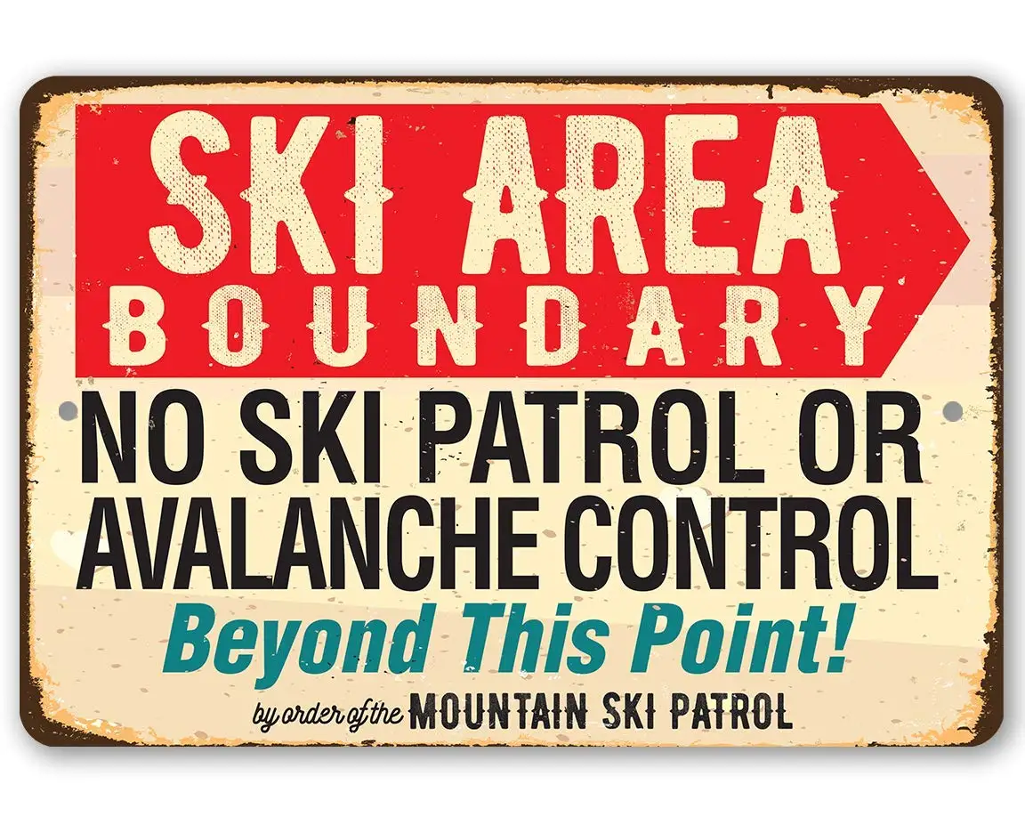 Ski Area Boundary - Vintage Ski Lodge Decor and Cabin Wall Decor, Snow Skiing Accessories, Mountain House Winter Sports Ski Patr