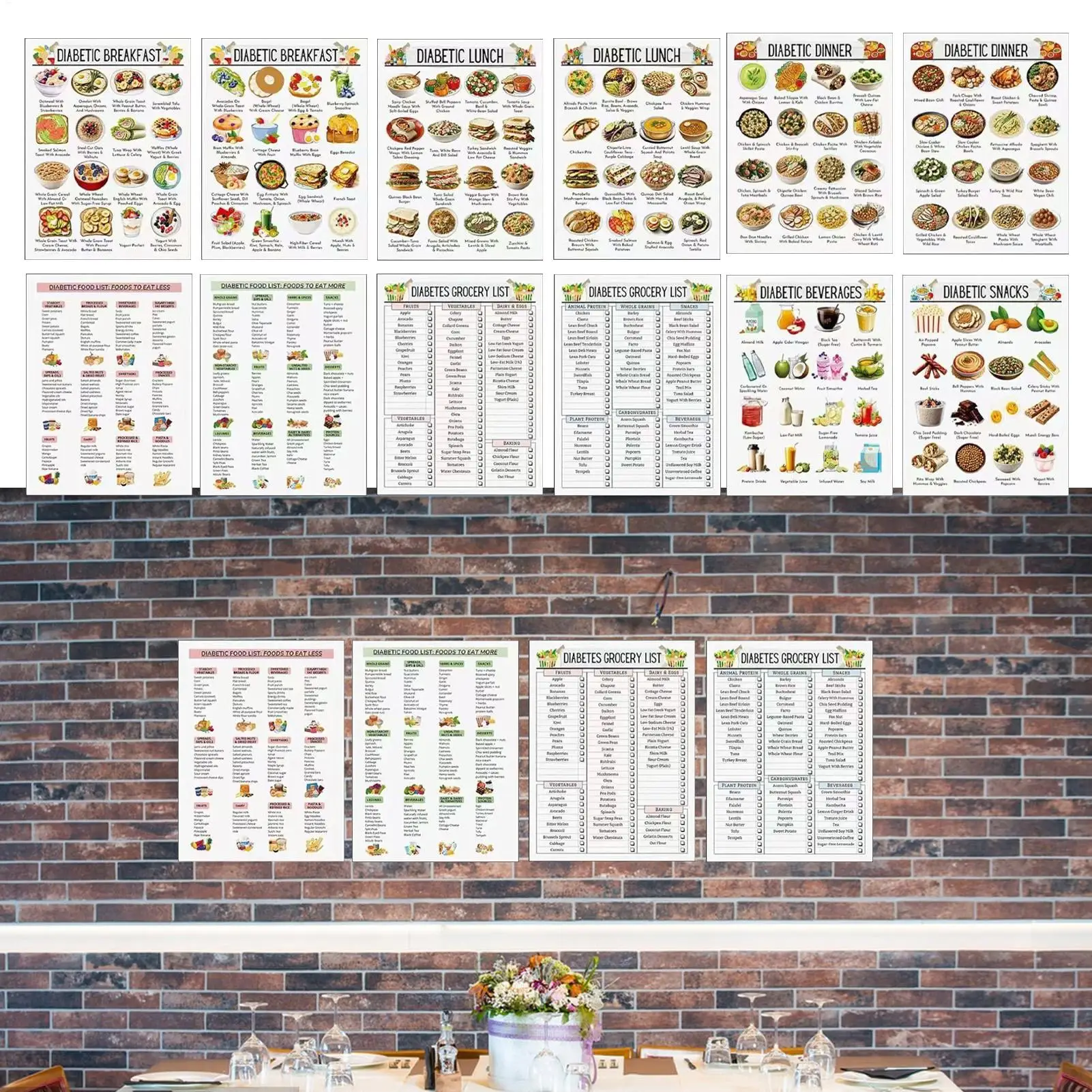 12pcs Low Sugar Food Chart Low Carb Diet Nutrition List Food Information Guide Poster Eat Food Information Guide Poster