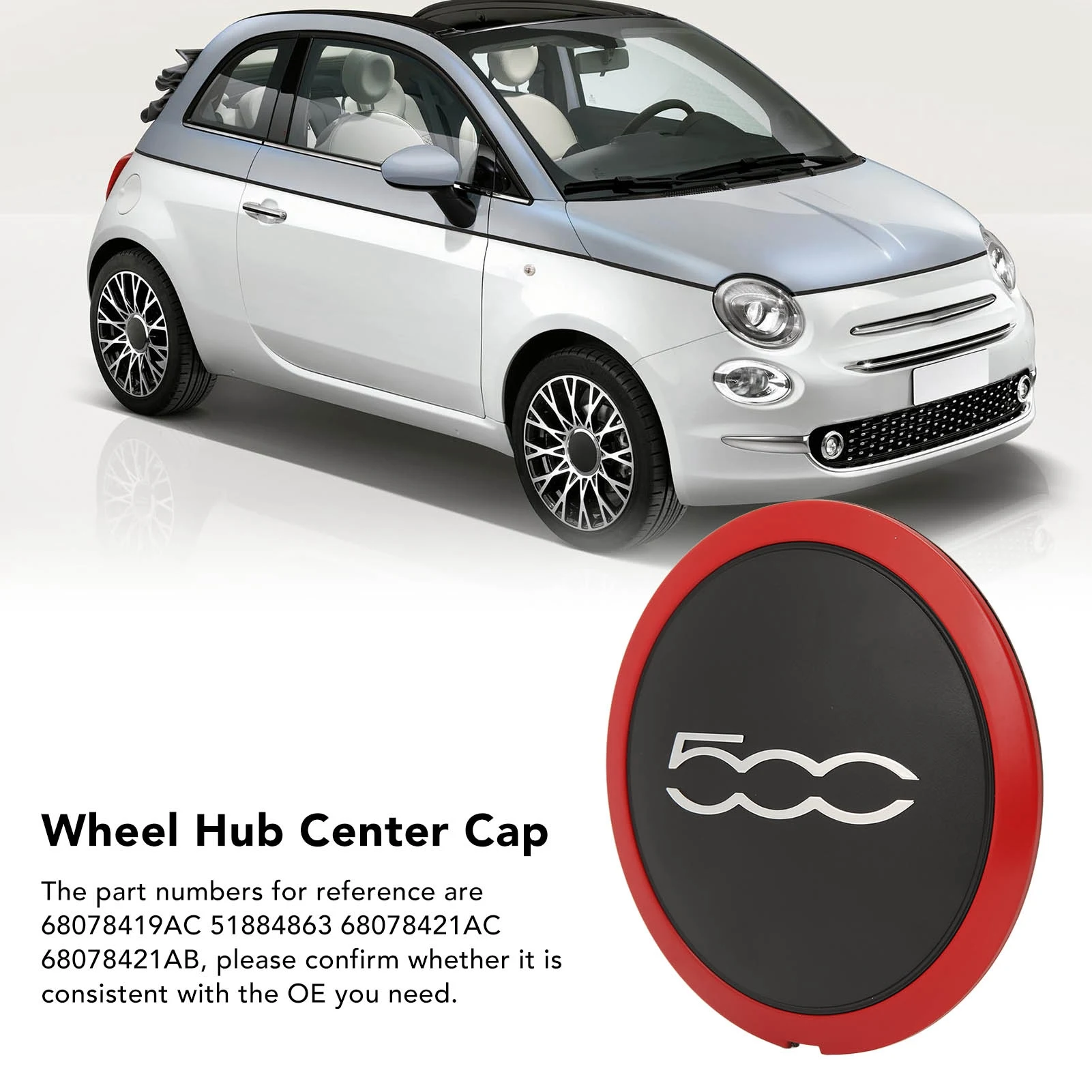 68078421AB 5188486 크롬 트림이 있는 중앙 휠 허브 68078419AC 내열 휠 허브 센터 500용 교체품