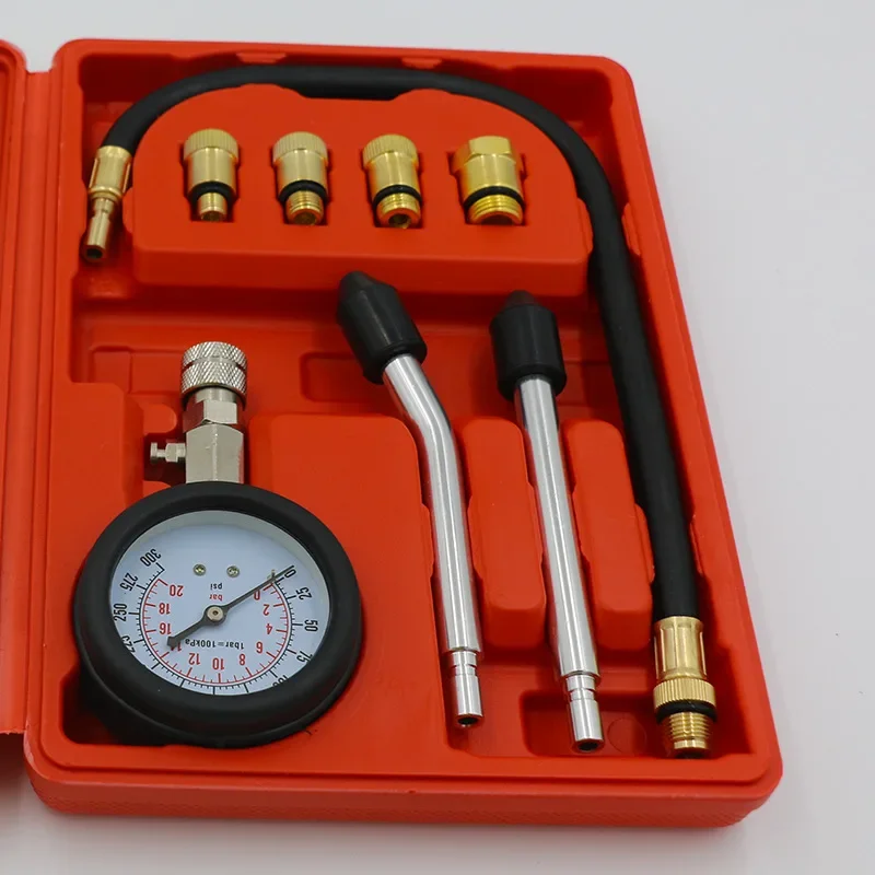 Gasoline Engine Compression Tester Auto Petrol Gas Engine Cylinder with M10 M12 M14 M18 Adapter Automobile Pressure Gauge Tester