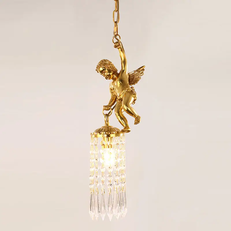 

Gold cupid decoration crystal suspension luminaire vintage single droplight pendant light reception desk lights