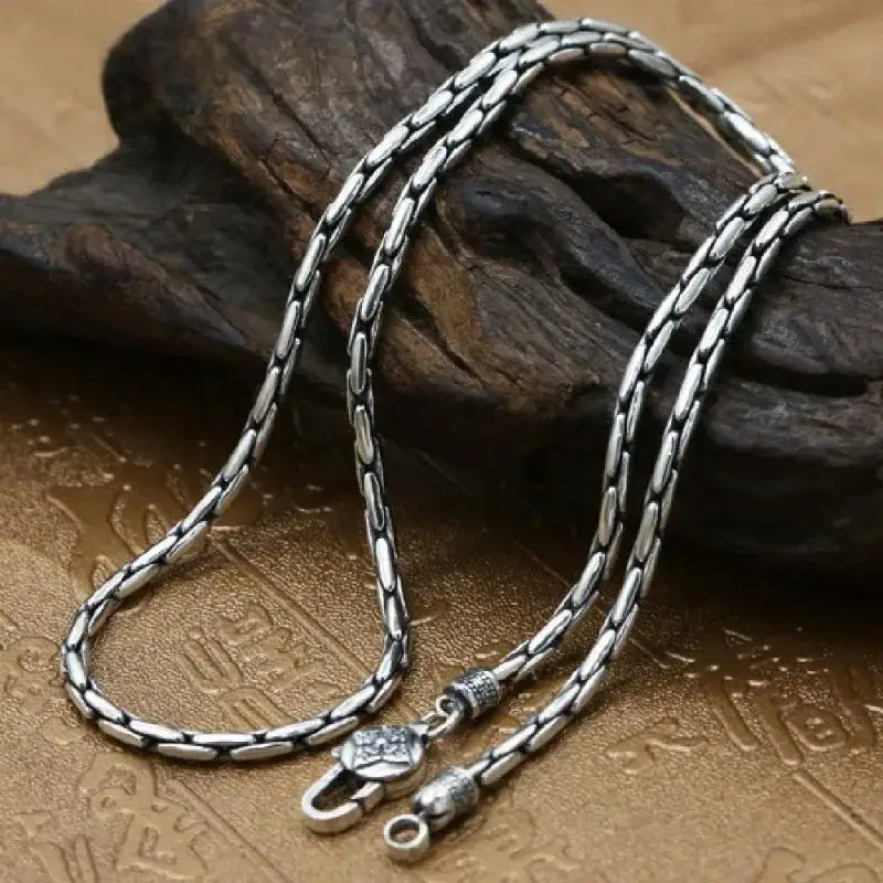 New 3MM 100% Pure S925 Sterling Silver Fashion Jewelry 2024 Trend Bamboo Chain Men's Necklace