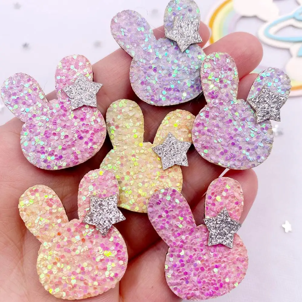 10 sztuk brokatowa tkanina filcowa włókniny Kawaii kolorowa gwiazda królik aplikacja DIY naszywka do szycia Christma Supplie akcesoria Craft XE7