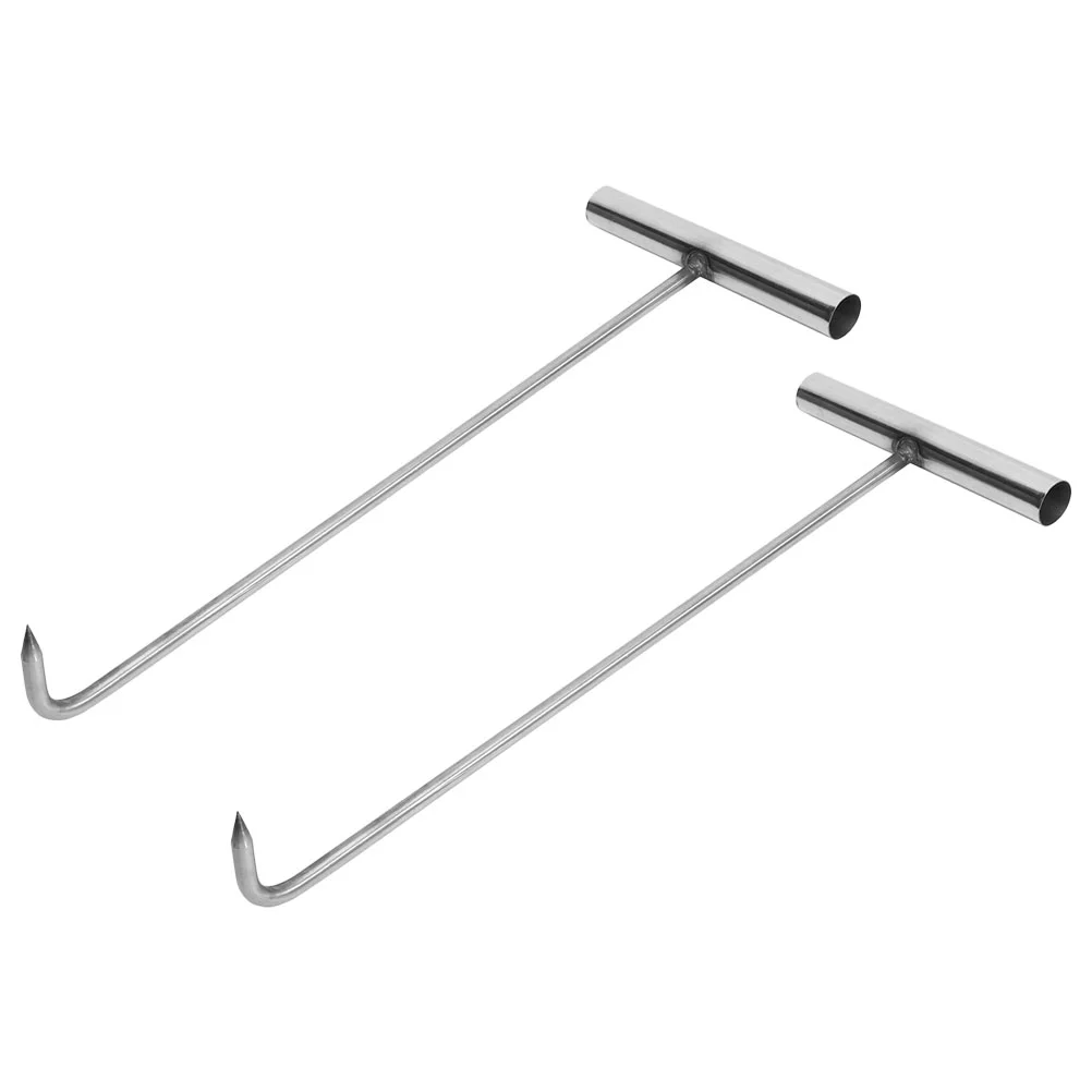 2 Pcs Picture Hangers T-hook Manhole Cover Lifting Tool Coat Shape Silver Roll-up Door