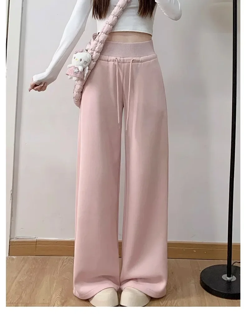 Graue Damen-Sport-Hose mit hoher Taille, locker geschnitten, schlankmachend, gerades Bein, weites Bein, amerikanische Jogginghose – Detail 10