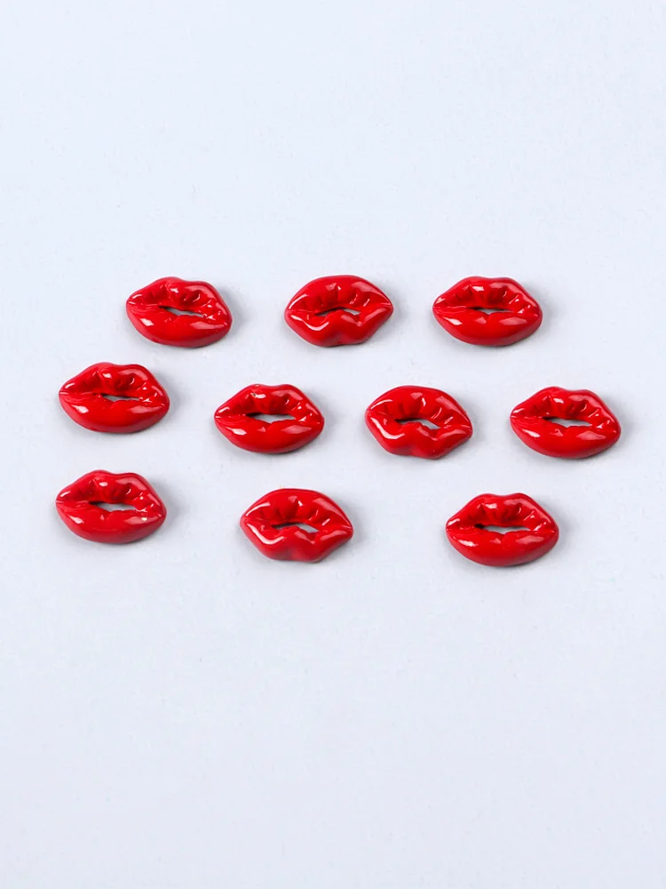 10PCS Red Lip Shape Elegant Nail Charms Nail Art Rhinestones Manicure Jewelry Nail Accessories Decorations