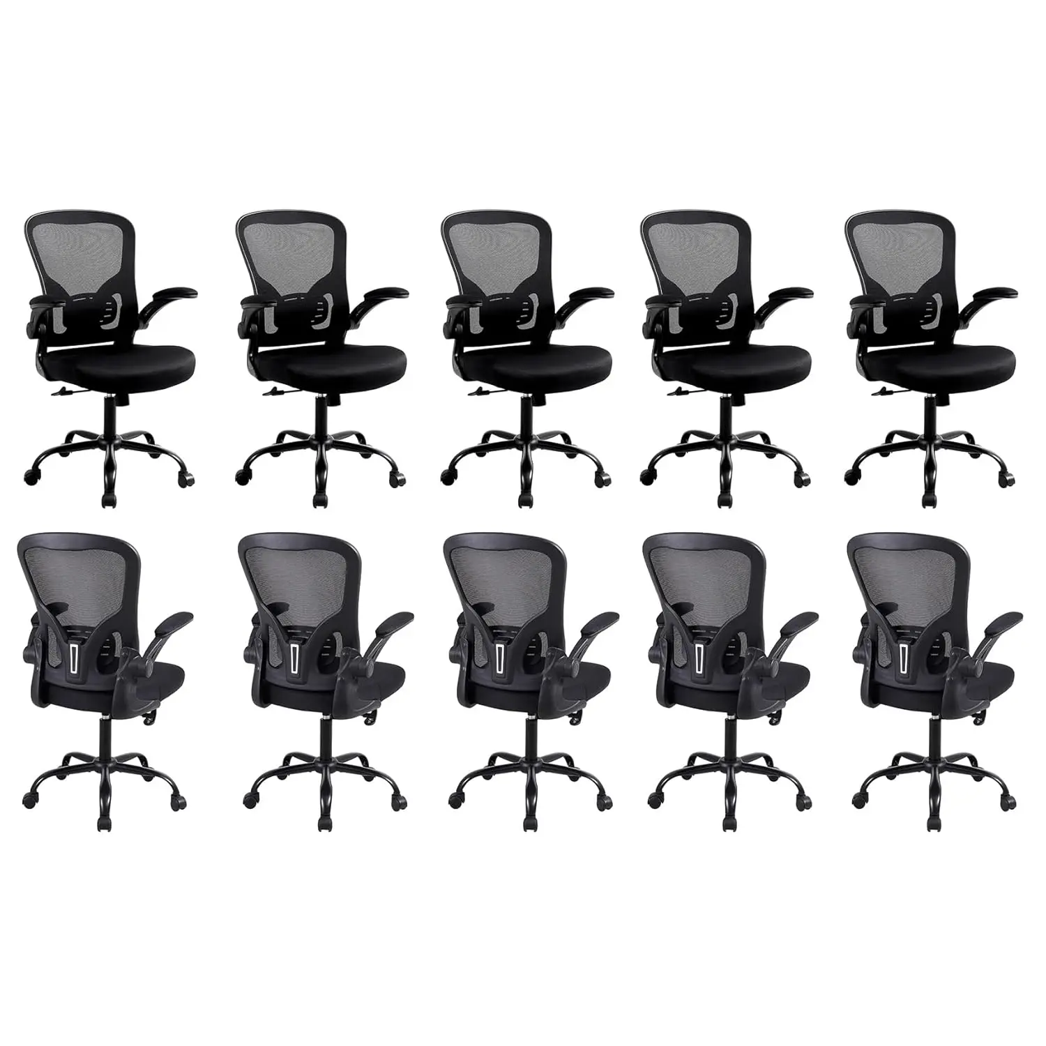 

Ergonomic Mesh Office Chair With Lumbar Support, Swivel Wheels & Flip Arms, Adjustable Height, Set Of 10, Customized