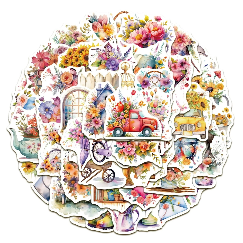 

10/30/50pcs Cute Colorful Flowers Plant Aesthetic Stickers Cartoon Creative Sticker DIY Suitcase Notebook Phone Decals Packing