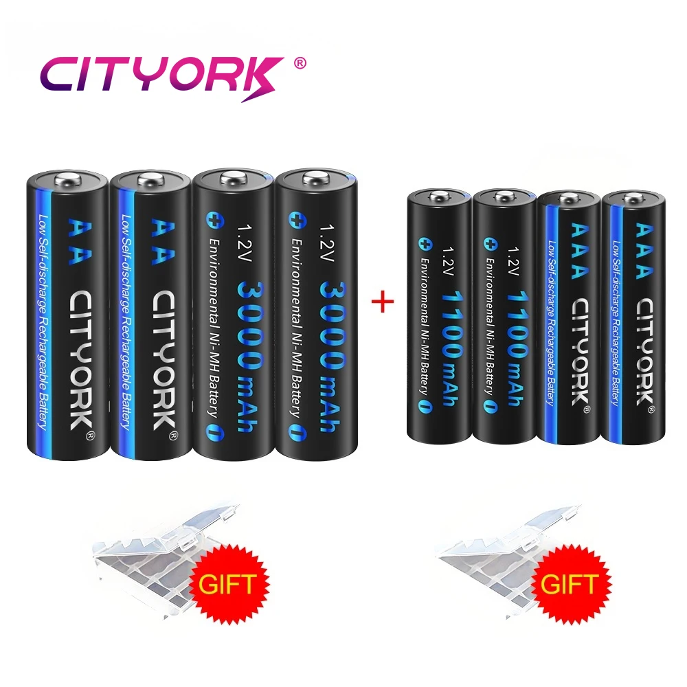CITYORK 3000mAh 1.2V AA LR6 Rechargeable Batteries+1100mAh 1.2V AAA LR3 Battery NI-MH AA AAA Rechargeable Battery for Camera Toy