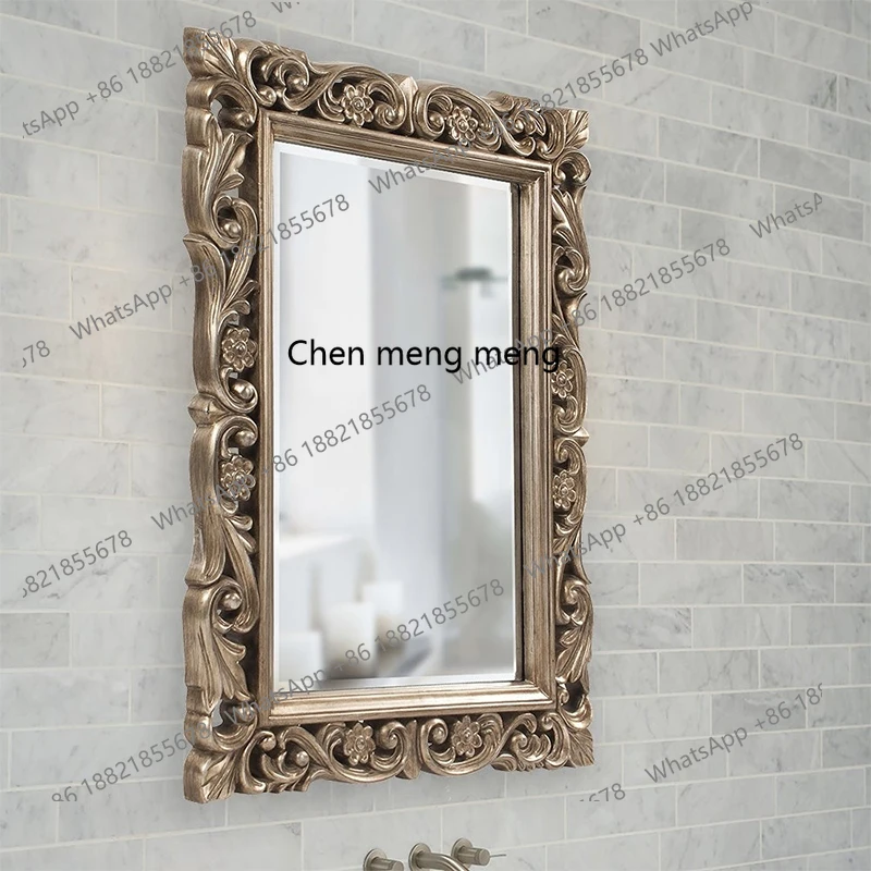 Square decoration, makeup mirror hand-carved retro, living room dining room wall decoration