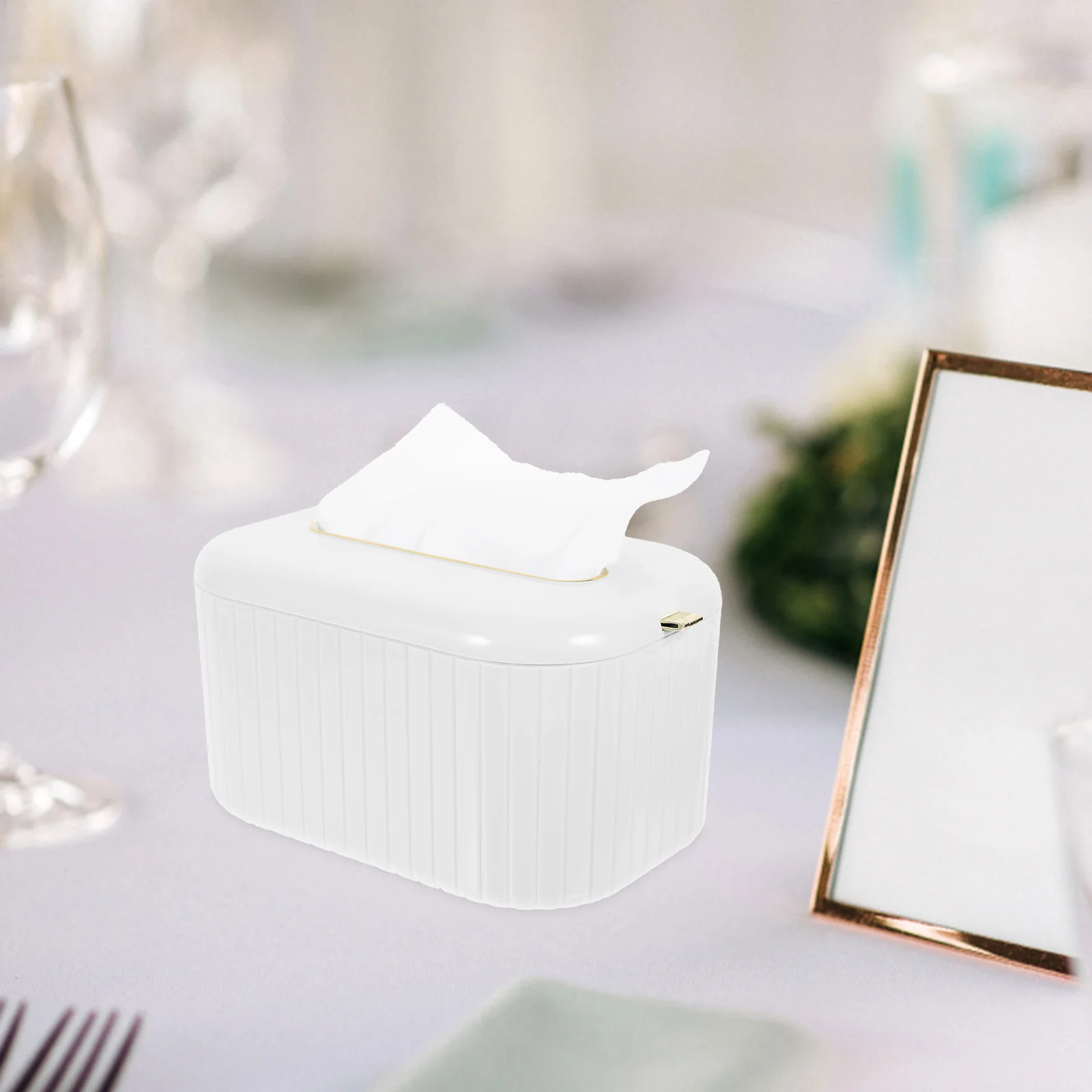 

Tissue Box Holder Pearl White PET Water Resistant Home Office Compact Spring Function Napkin Storage Paper Dispenser