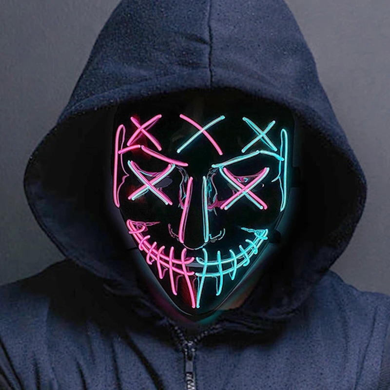 Halloween Neon Led Purge Mask Carnival Party Masks Light Luminous In The Dark Funny Cosplay Costume festival Kids gifts Toys