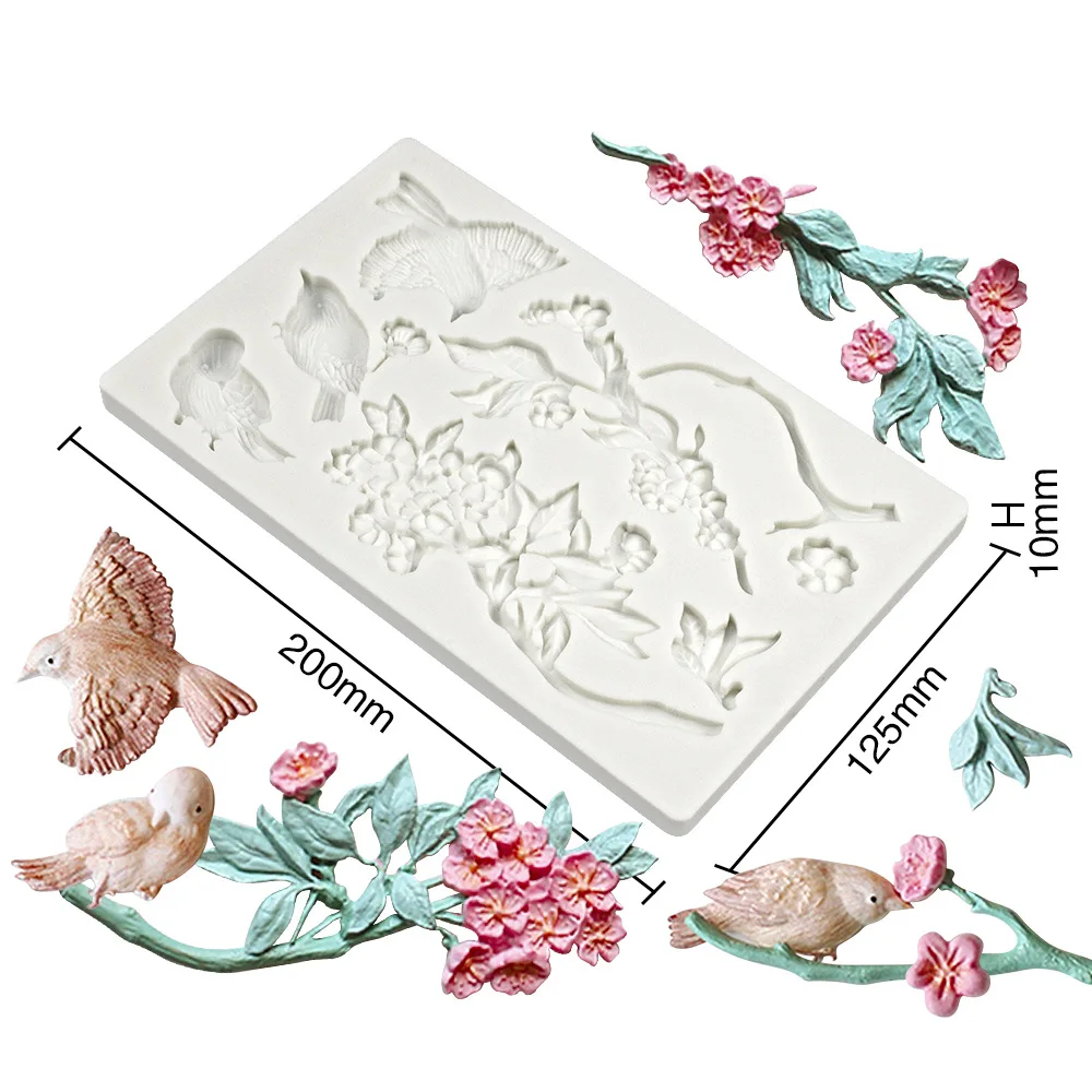 Sparrow Flower Chocolate Mold Cupcake Toppers Desserts Fondant Mold Chinese Style Cake Decorating Fondant Mold Baking