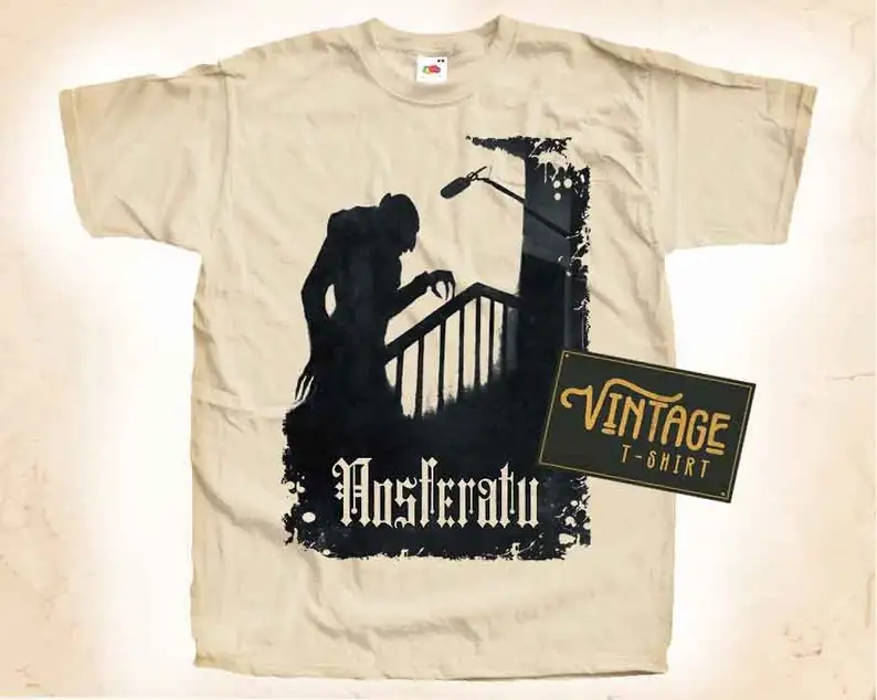 

NOSFERATU V1 T shirt Tee Natural Vintage Cotton Movie Poster Beige All Sizes