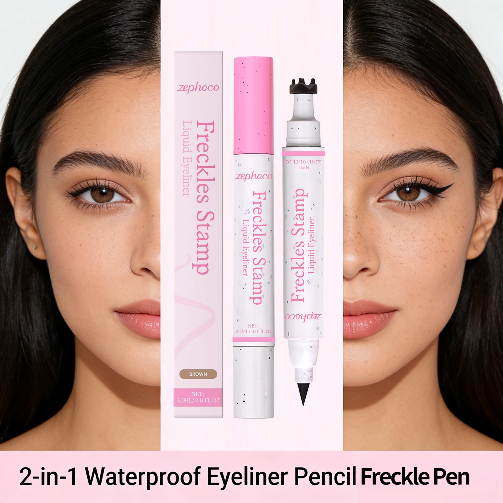 Delineador de Ojos 2 en 1 y Delineador de Pecas, Resistente al Agua y al Sudor, de Larga Duración, Sello de Pecas de Secado Rápido, Maquillaje de Ojos Natural