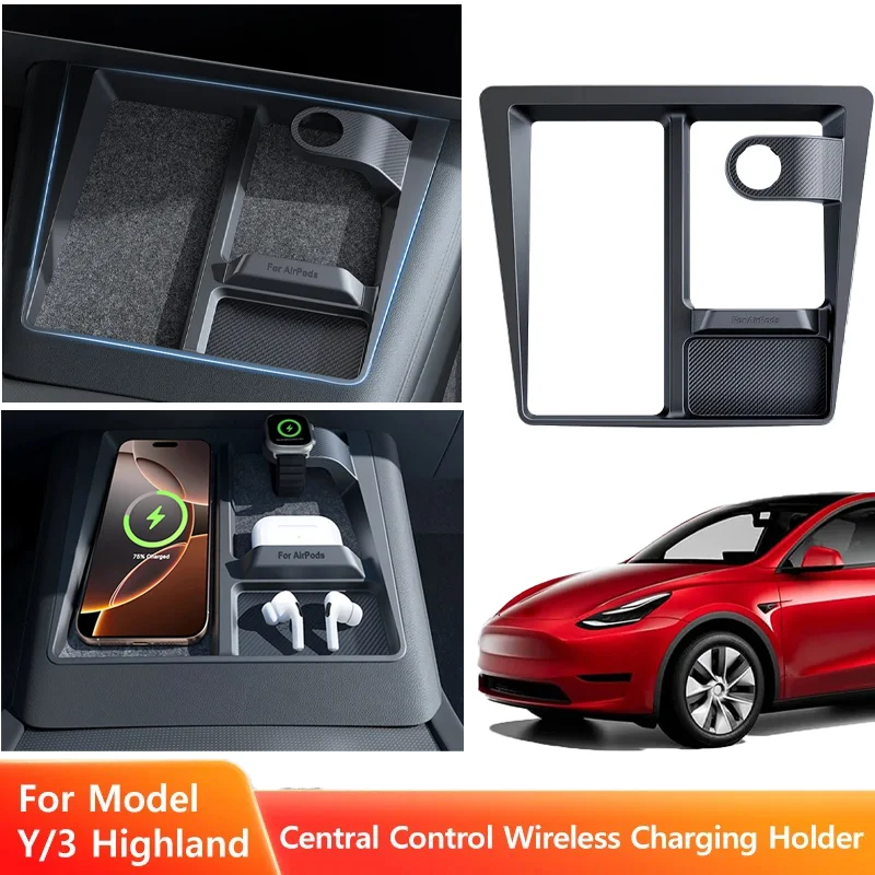 Wireless Charging Stand Phone Headphones Watch Anti Slip Stopper for Tesla Model 3 Highland Model Y Juniper 2025-2026 Parts